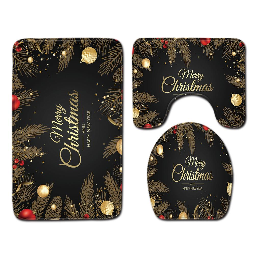 3D Printed Christmas Waterproof Shower Curtain Toilet Four-Piece Combination Set Household Doormat Floor Mat Carpet