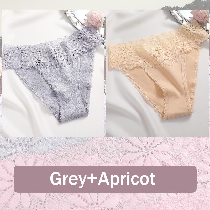 2PCS Seamless Cotton Briefs Women's Flower Lace Panties Sexy Particular Breathable Underwear Female Stretch Erotic Lingerie S-XL