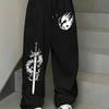 Женские брюки с высокой талией и широкими штанинами, с готическим принтом дракона, с регулируемым шнурком, легкие повседневные длинные брюки