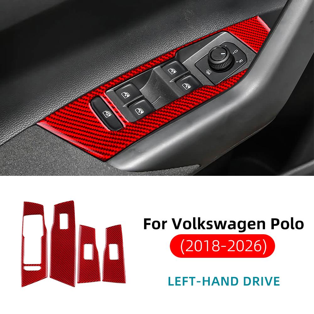 Soft Carbon Fiber Window Switch Panel Frame Sticker for Volkswagen Polo 2018 2019 2020 2021 2022 2023-2026 LHD RHD Interior Trim