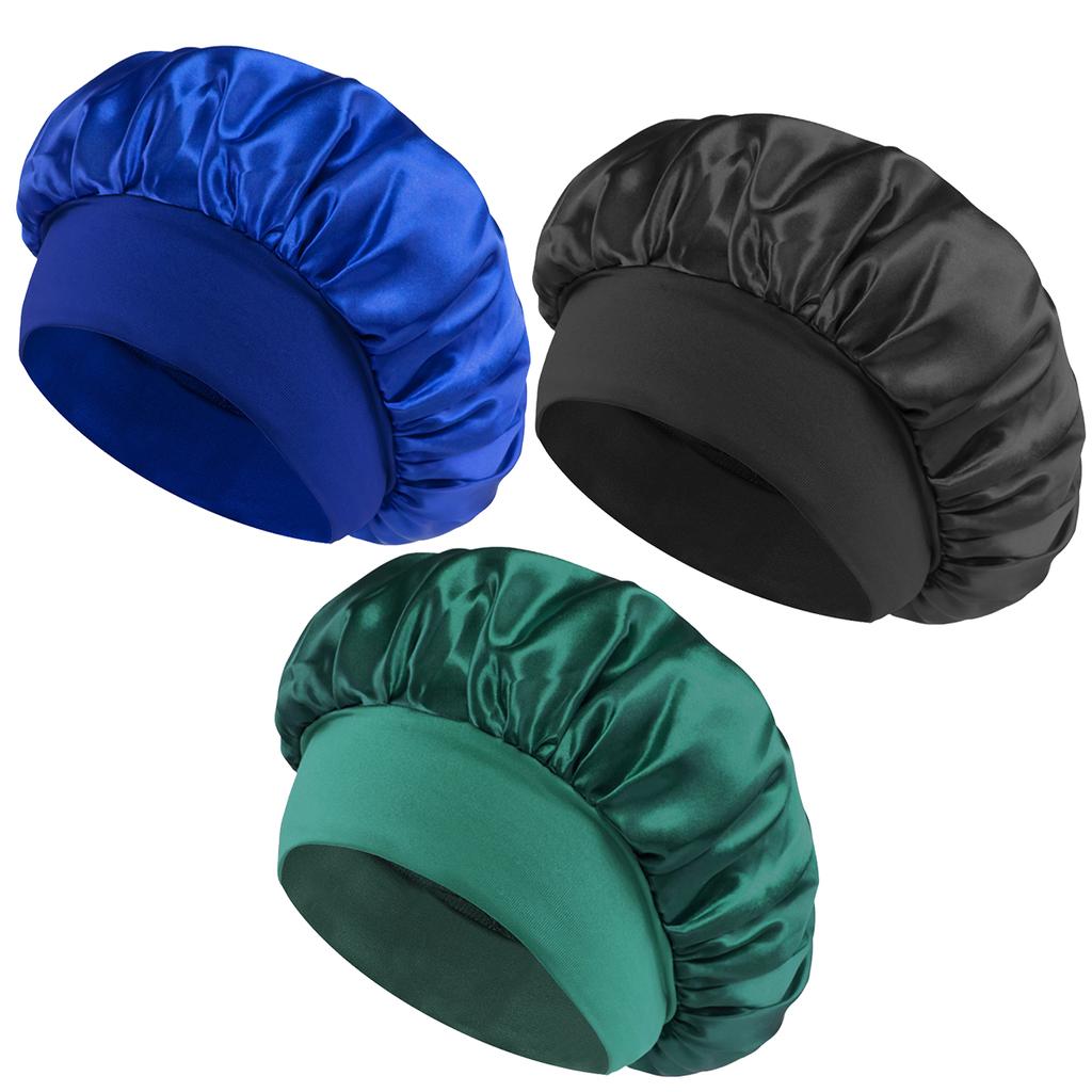 3 шт. Женская однотонная атласная широкополая шапочка для душа, подходит для ежедневного использования, шелковая шапочка, атласная шапочка