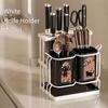 Двухцветная подставка для столовых приборов из углеродистой стали с принтом кошки, два способа установки и поддон для капель, хранит ножи и кухонные принадлежности.