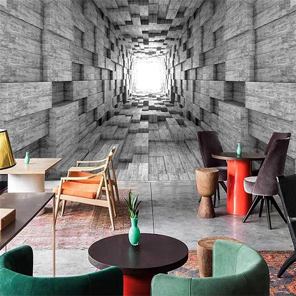 Gray Geometric Cube Cement Wall Wallpaper Wall Mural, Retro Industrial Style Art 3D Wall Murals, Large Wallpaper Background Mural Panorama Poster