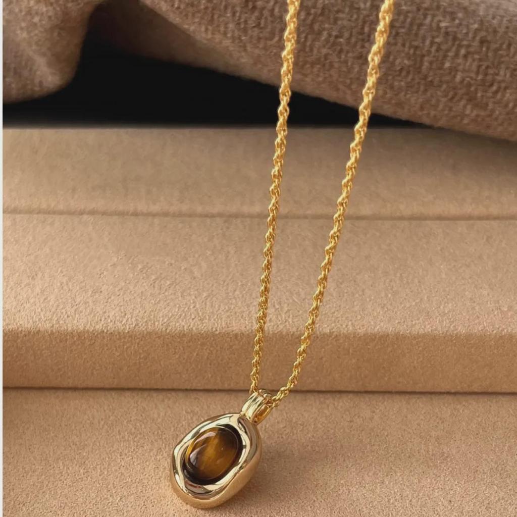 Высококачественное ретро-ожерелье с тигровым глазом для женщин – легкая роскошная цепочка для свитера Майяр, универсальный аксессуар для ключицы на осень/зиму.