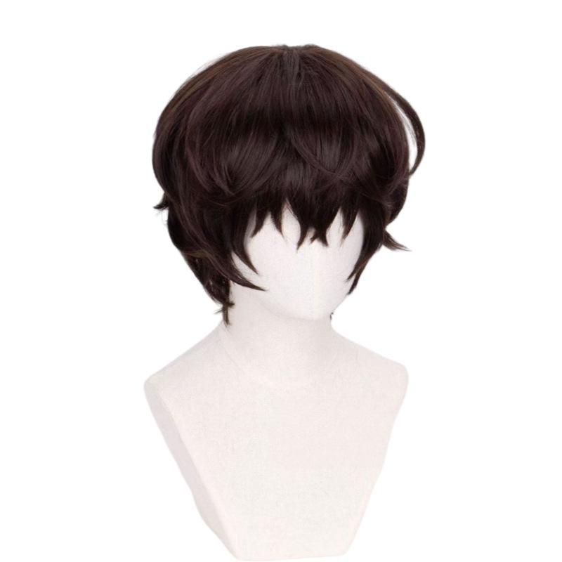 Meng Qian Dazai Osamu Cosplay Wig - Natural Curl Anime Short Hair with Simulated Scalp.
