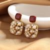 Высококачественные корейские серьги с жемчугом и сверкающими бриллиантами: Ретро-темперамент с красным эмалевым покрытием «Анкара», универсальные серьги-пусеты для женщин.