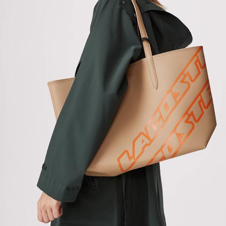 Lacoste Fashion Trend Large Capacity Pvc Tote Bag Shopping Handbag Shoulder Bag Women tote Ginger-Yellow NF3973AS-L26