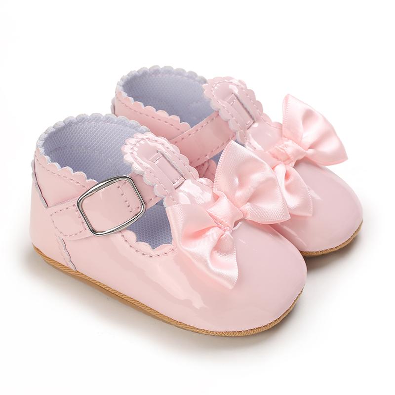 Khaki 0-18M Baby Casual Shoes Infant Toddler Bowknot Non-slip Rubber Soft-Sole Flat PU First Walker Newborn Bow Decor Mary Janes