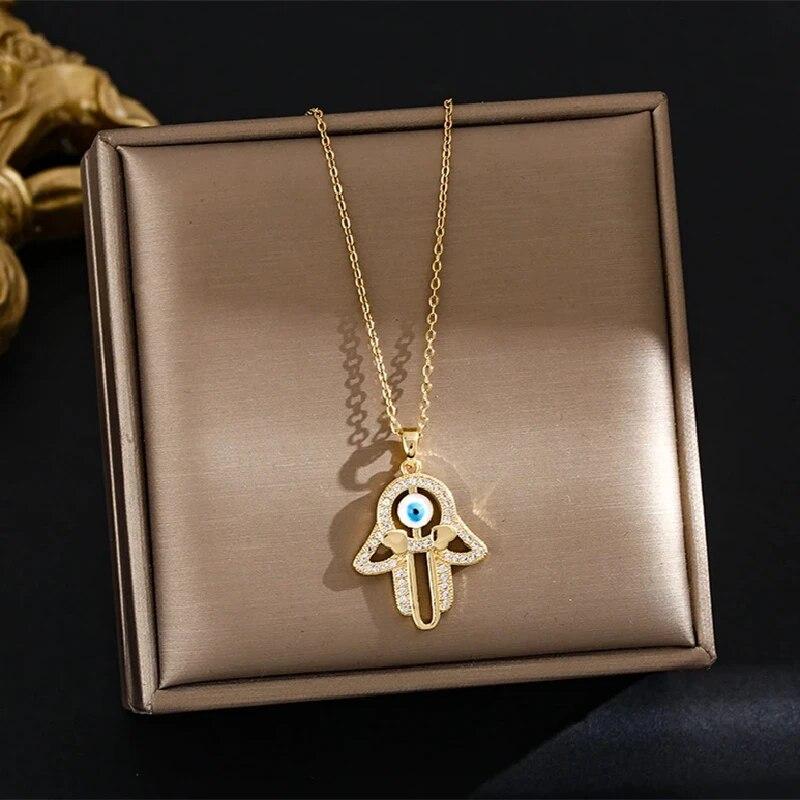 1 шт. Роскошный медный кулон Глаз Дьявола Ветра, цепочка из титановой стали, позолоченное колье, модные аксессуары