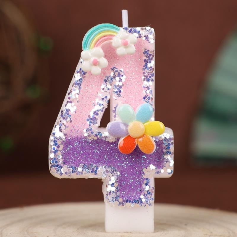 Flowers Rainbow Handmade Numbers Birthday Candles Cake Decoration Party Festive First Year Number Candles 0-9