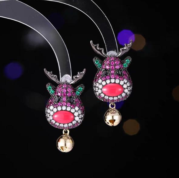 Unique Christmas Reindeer Earrings: Gun Black Bell Copper for Holiday Gift