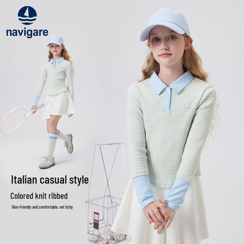 Navigare Девочкин поло-рубашка с длинным рукавом, многослойный образ