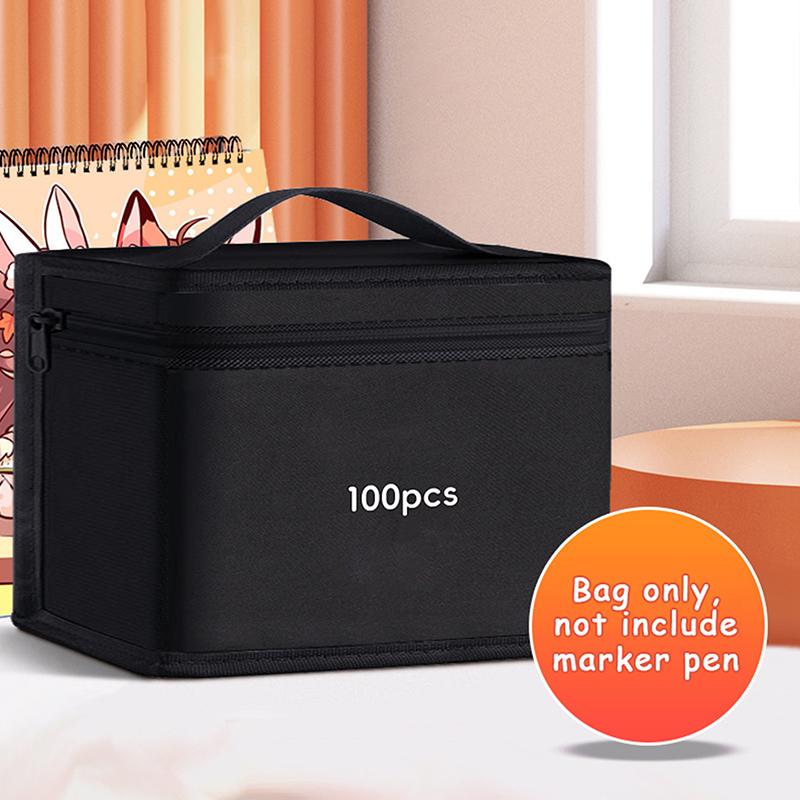 Markers Pen Black Storage Bag Massive Large Capacity Zipper Canvas Pencil Bag Watercolor Pen Stationery Bag Portable