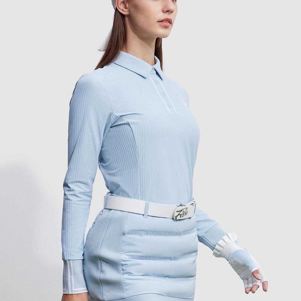 Fila Официальная новая зимняя трикотажная рубашка-поло с длинным рукавом, простая спортивная гольф-топ для женщин, небесно-голубая A11W345211F-LB