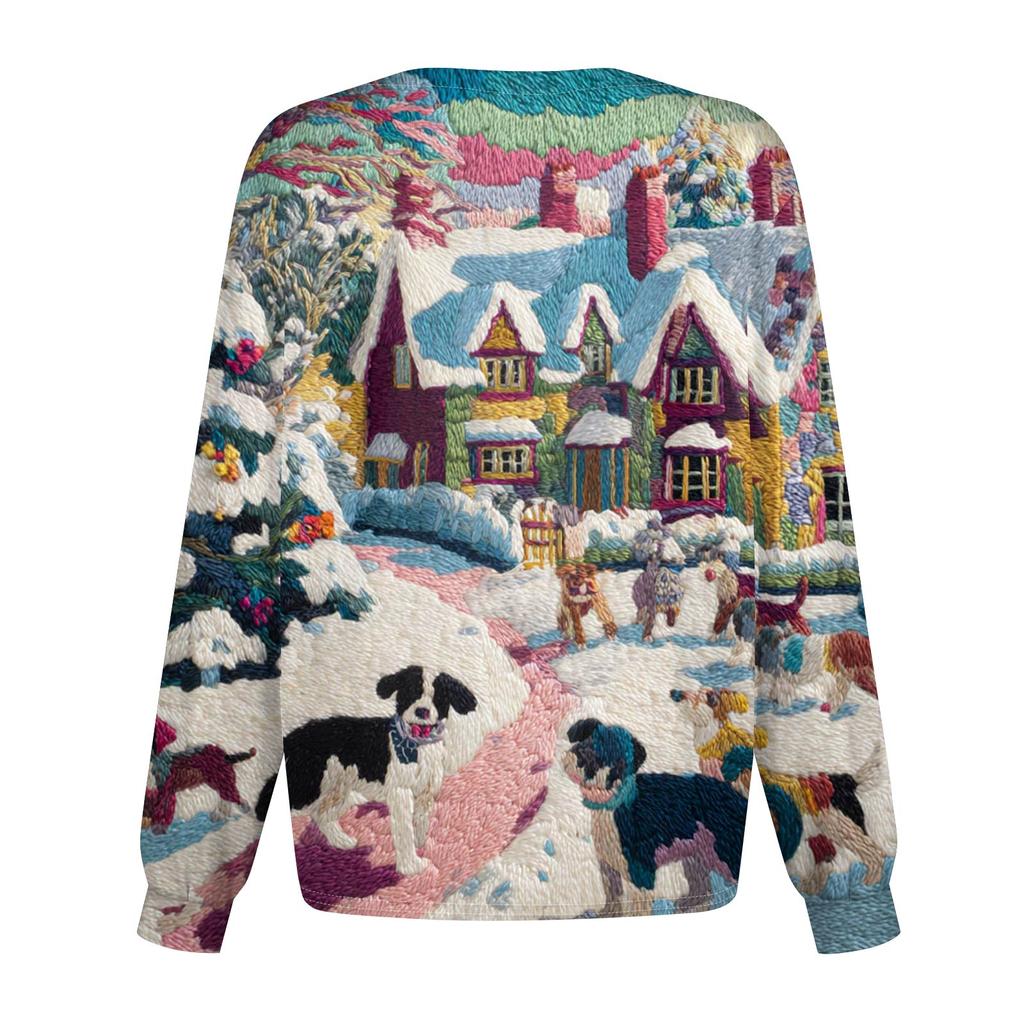 Women's Casual Long-Sleeved Single-Breasted Christmas-Themed Print  Cardigan