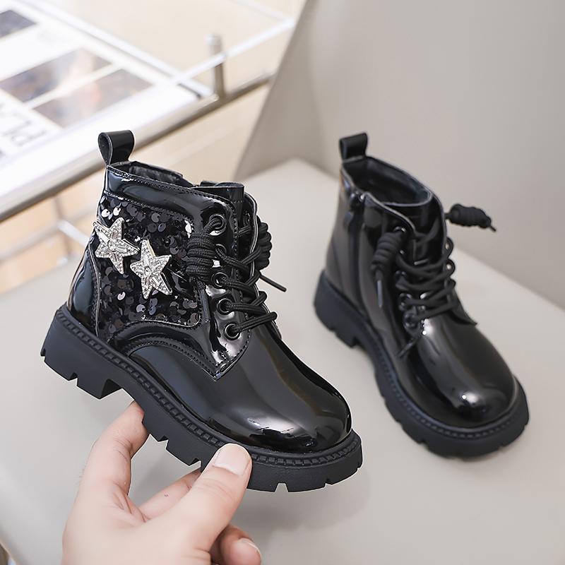 Winter Girls Sequins Boots Luxury Versatile Children Fashion Boots Black Silver Non-slip Kids Causal Ankle Cotton Boot Trend New