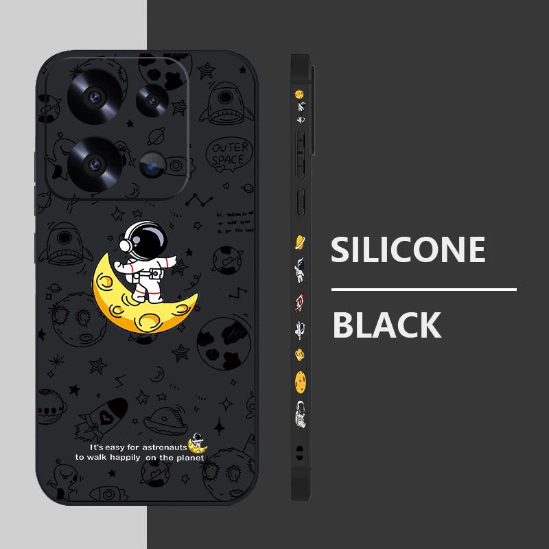 Ударопрочный мягкий ТПУ чехол для Xiaomi 14T 13t 11t Poco F3 X6 X5 Pro Redmi Note 13 12 11 14 Pro Подставка Луна Принт Астронавт Тонкий чехол со шнурком