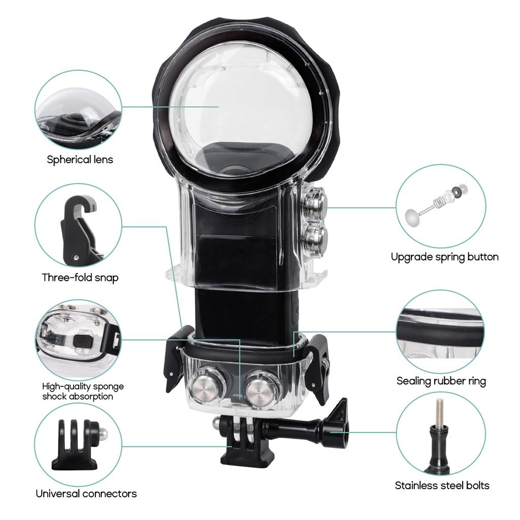 40m Waterproof PC Case Underwater Housing Diving Shells Protective Cover for 360 X3 Action Camera Replacement Accessory