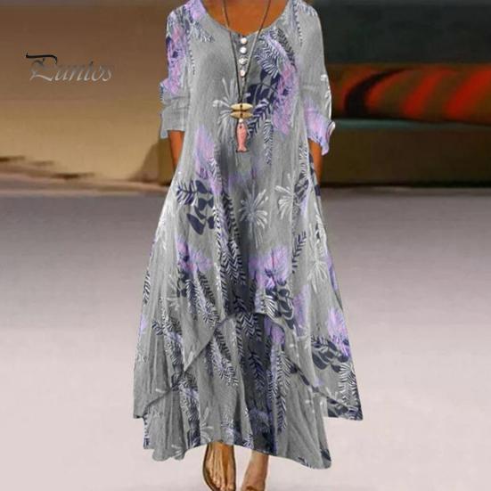 Платье весна-осень с карманами, винтажным цветочным принтом, V-образным вырезом, неровным многослойным подолом, свободное платье макси А-силуэта для повседневной работы и вечеринки