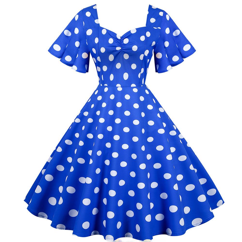 2021 Retro Polka Dot Print Swing Dress with Belt - Casual & Slim Fit