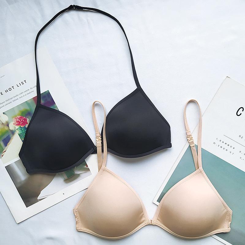 FINETOO Sexy Thin Seamless Bras Women Triangle Cup Underwear Female Beauty Back Front Buckle Bra Cross Straps Tops Lingerie