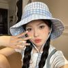Корейская версия милой клетчатой шляпы-ведра с ремешком для летних путешествий с защитой от ультрафиолета и большими полями, универсальные солнцезащитные кепки для женщин