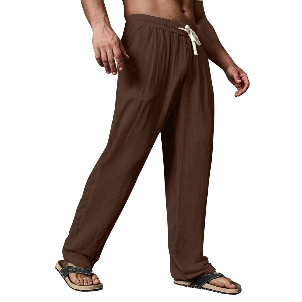 Мужские летние повседневные брюки на шнурке Мужские дышащие брюки из хлопка и льна