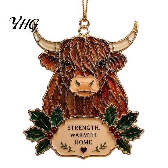 Indoor Outdoor Festive Party Supplies Faux Stained Glass Christmas Ornaments, 2D Hummingbird Dachshund Highland Cow Window Hanging Ornaments