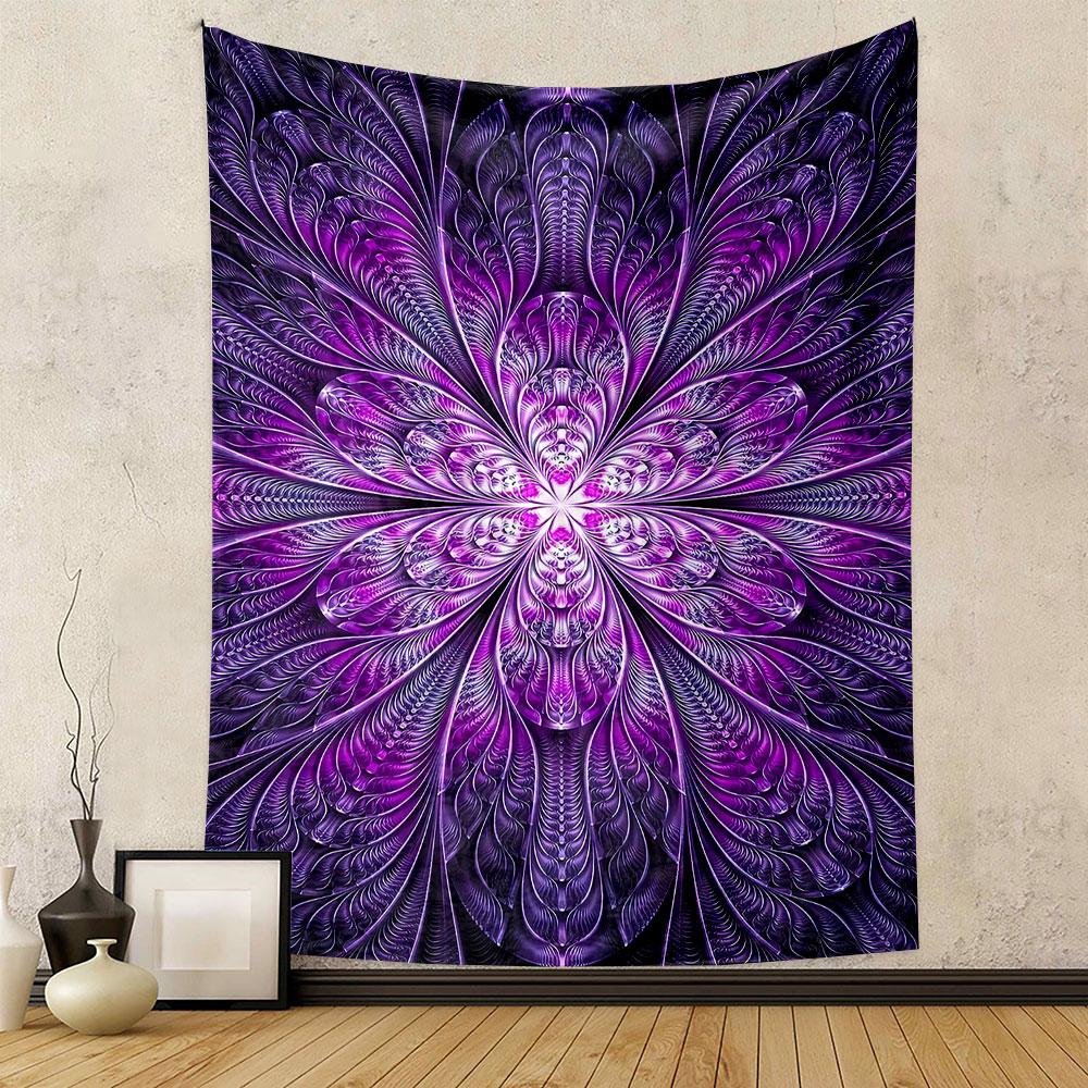 Purple Fractal Floral Pattern Art Patterned tapestry home decor, suitable for bedroom and living room, gift