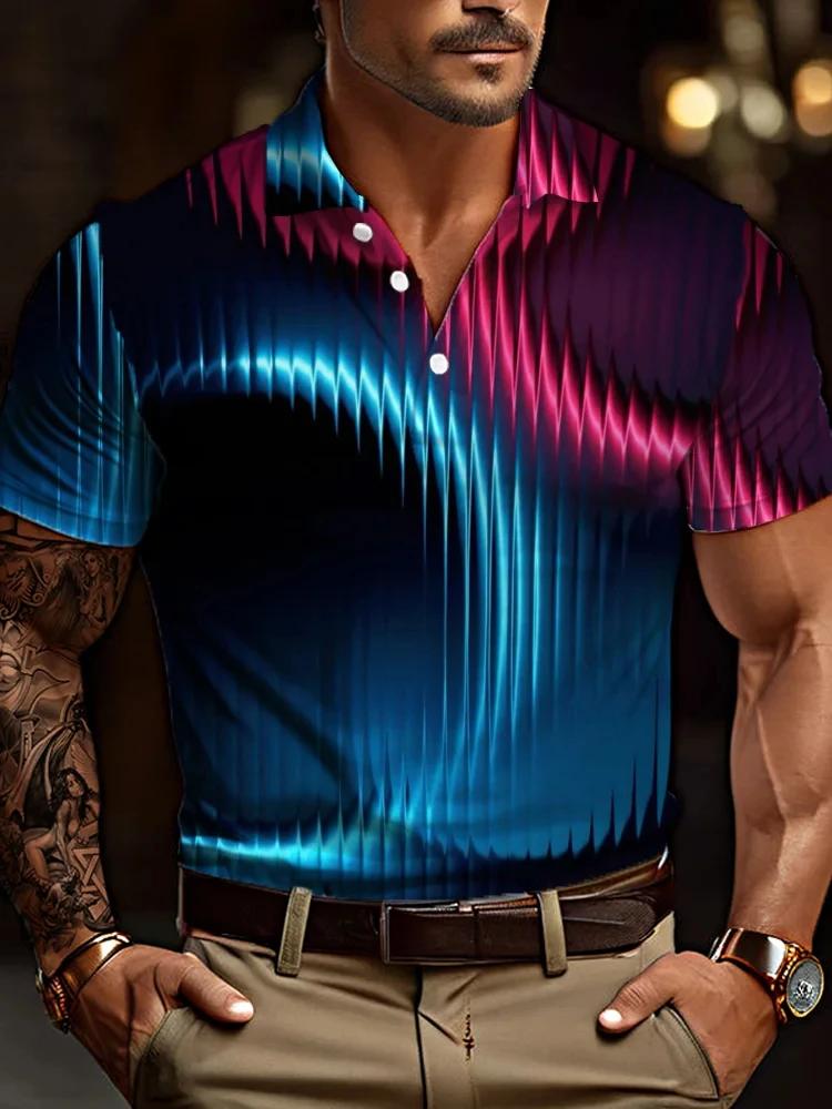 Trendy Striped Short-Sleeve Polo Shirt, Men's Casual Fashion Essential