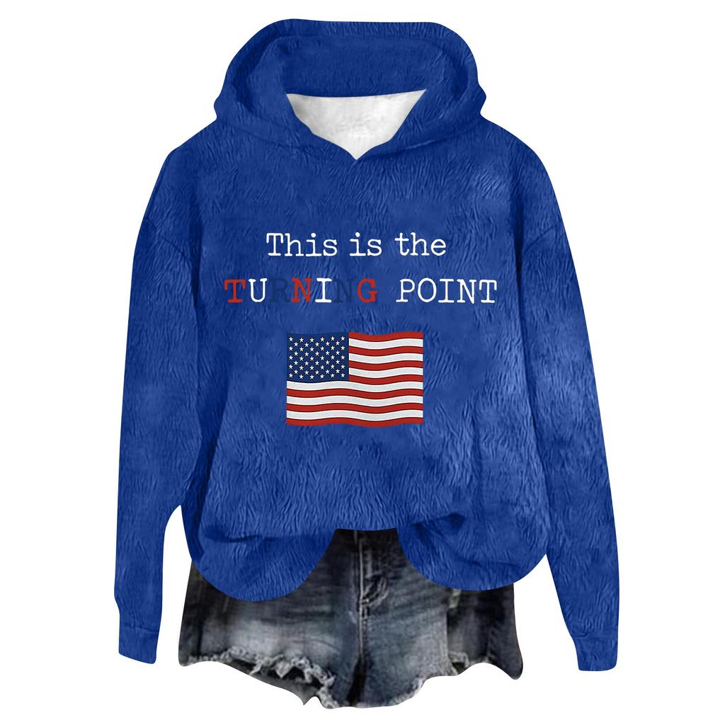 Women's Hooded Long Sleeve Printed Flannel Top Hooded Sweatshirt