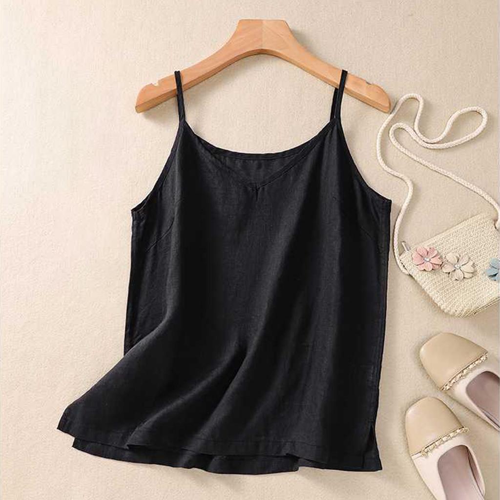 Женский топ-майка с V-образным вырезом и безрукавкой из хлопка и льна