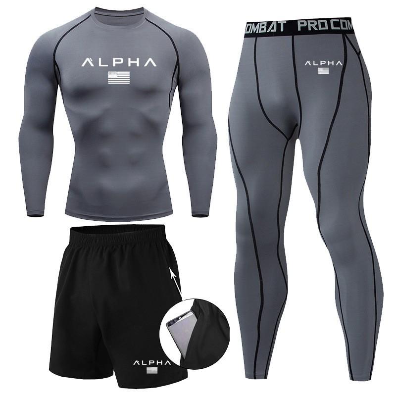 Mens Quick-Dry Athletic Set: Breathable Running T-Shirt Compression Training Pants Gym Workout