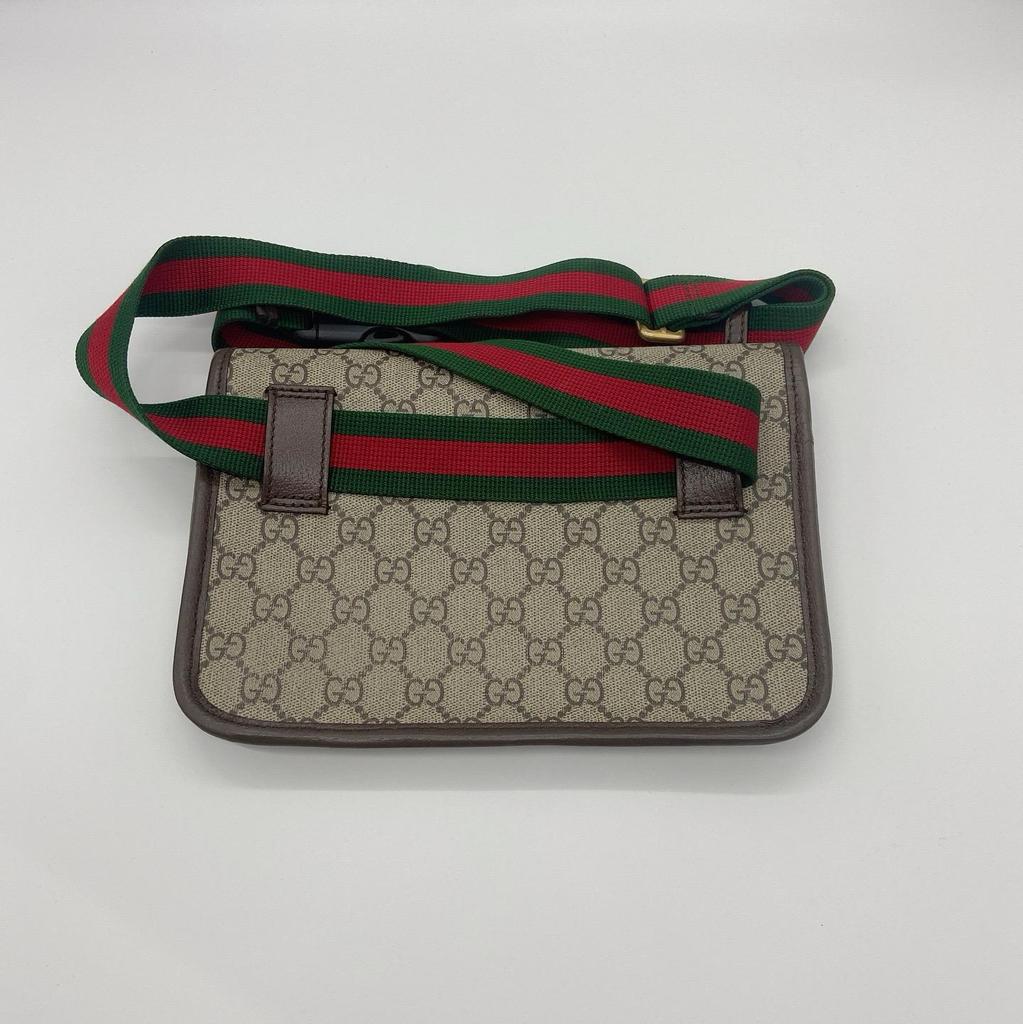 [Pre-Owned] Neo Vintage Series Gold Foil Logo Monogram Tiger Head Decorative Striped Shoulder Strap Canvas And Leather Messenger - Excellent #1O1HWU4