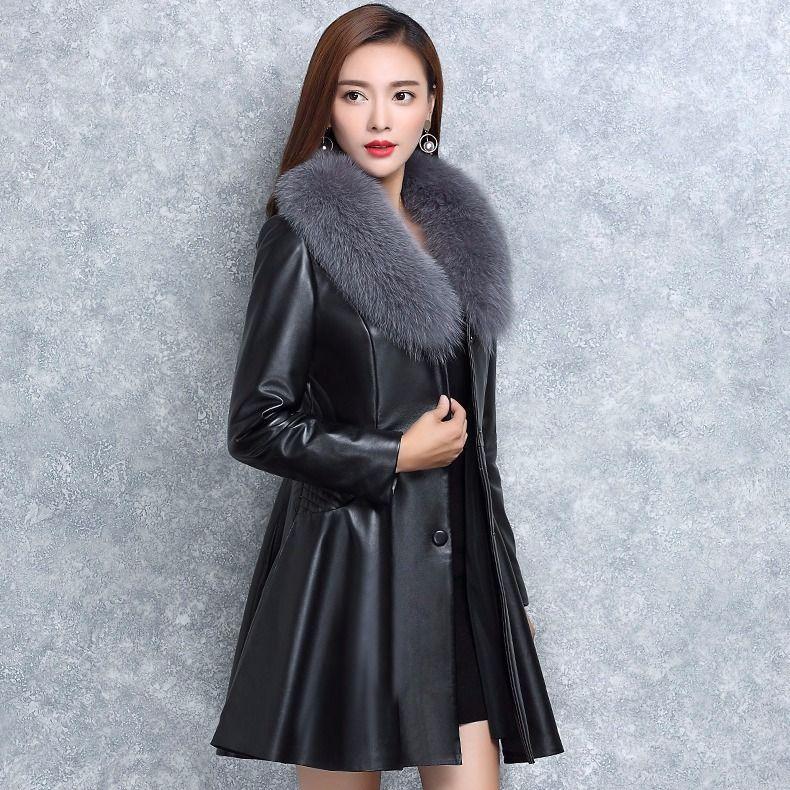 Женская хлопковая шуба средней длины, приталенная куртка из искусственной кожи