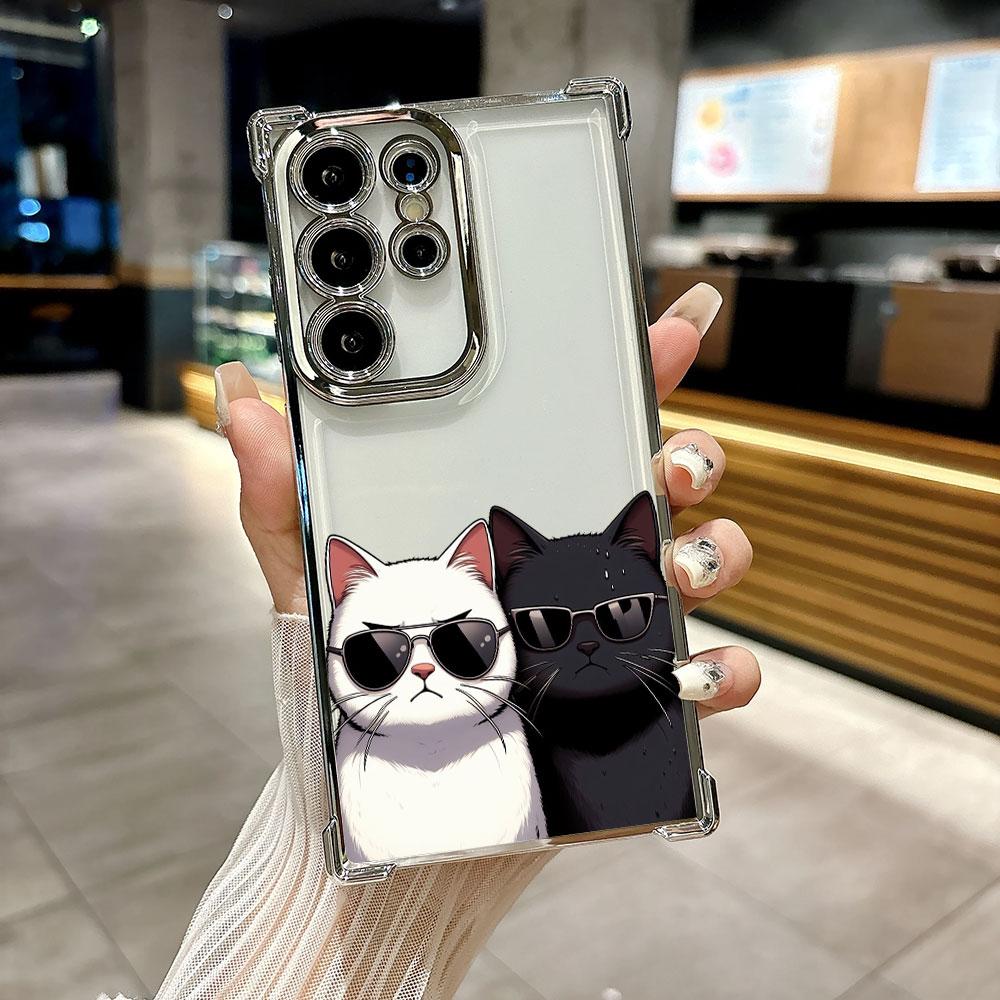 Очки Черно-белый Кот Мультяшный Funda Для Samsung S26Ultra Чехол Для Телефона Для Galaxy S25 FE S26 S24 S23 S22 S21 Ultra S20 Plus Чехол