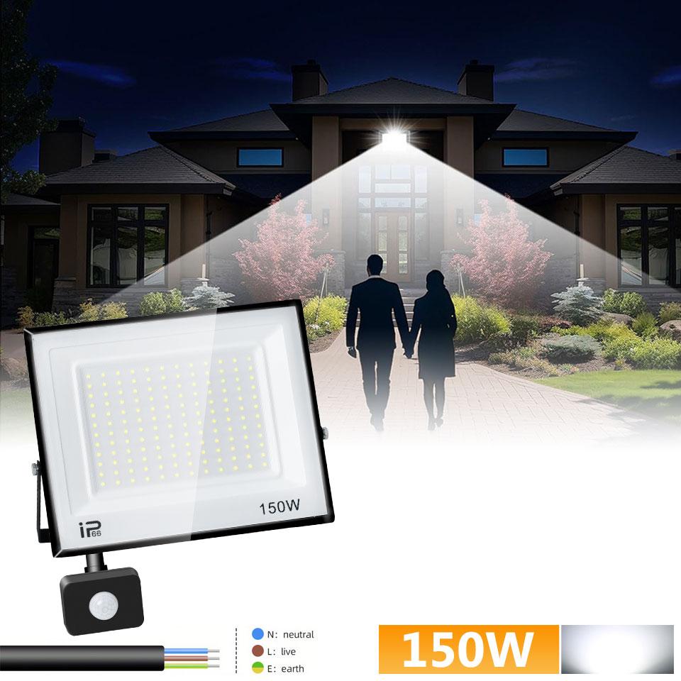 LED PIR Motion Sensor Floodlight Outdoor 20W 30W 50W 100W 150W 200W AC220V110V Waterproof Outdoor Projector Spotlight For Garden