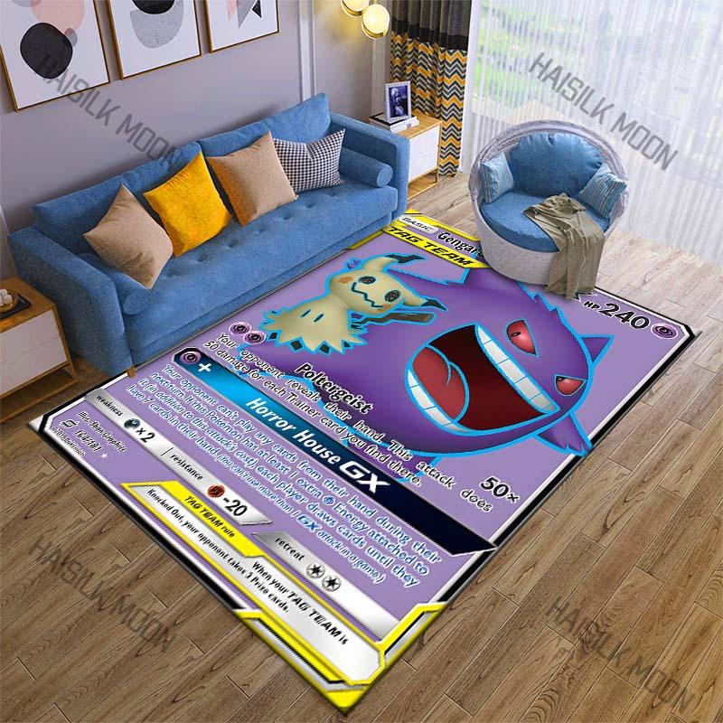 Best Seller! P-Pokemon Cards Pattern Carpet with Mimikyu Printed, Living Room Bedroom Sofa Floor Mat Home Decor Rugs Great Gifts