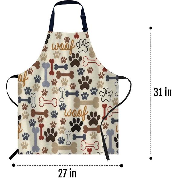 oFloral Dog Paws and Bones Pattern Apron Adjustable Bib Chef Aprons Cooking Apron Unisex Women Men Aprons Perfect for Home Kitchen, Baking,