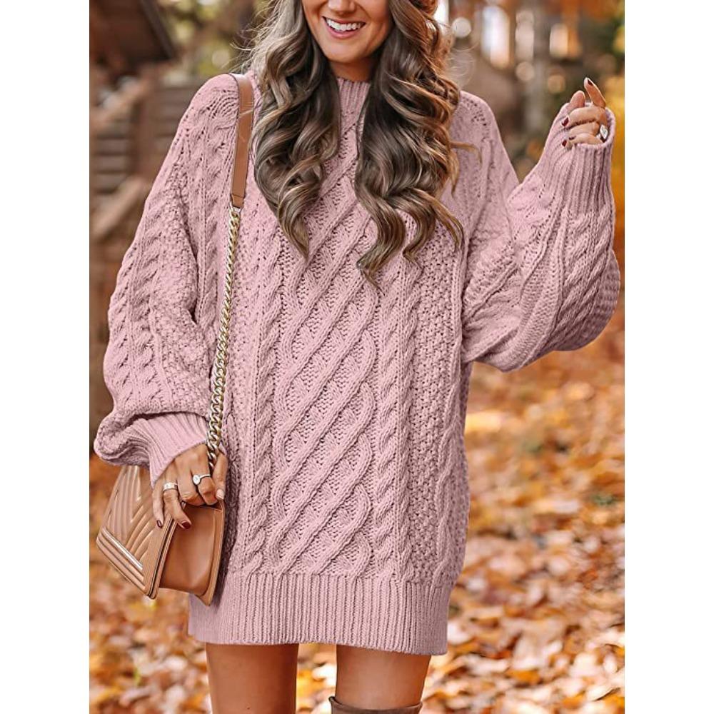 Вязаный свитер, Полувысокий воротник, Длинный рукав, Свободный, Большого размера, Пуловер грубой вязки, Пальто-свитер для женщин