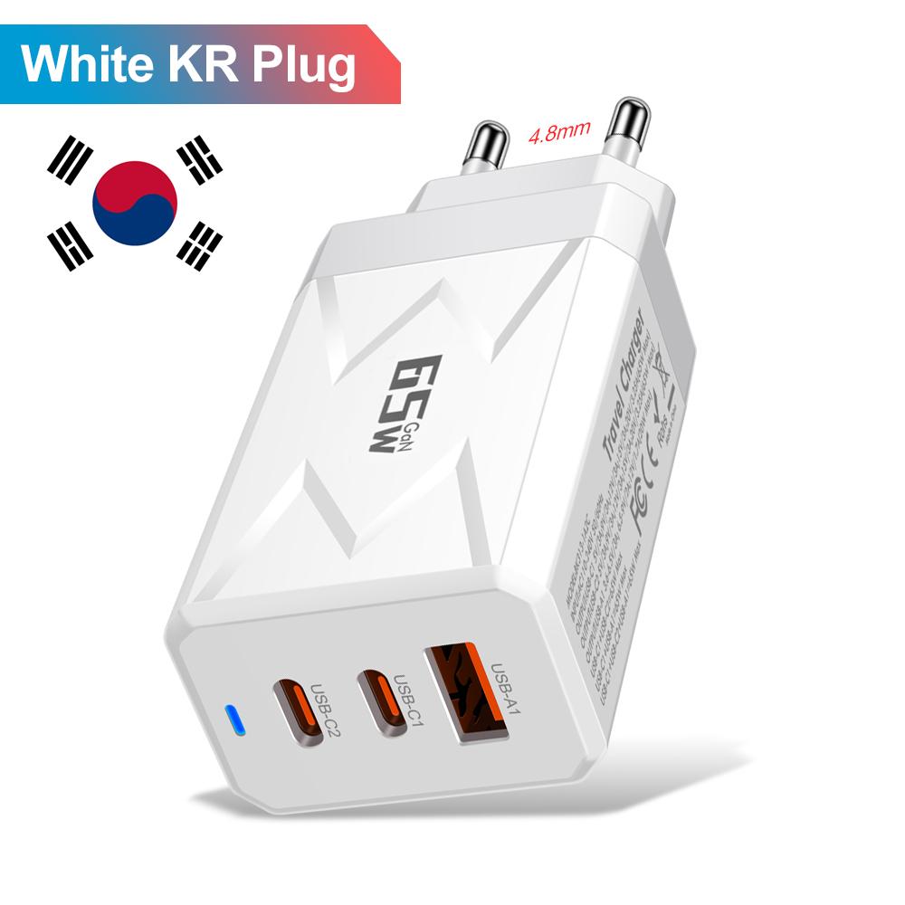 Зарядное устройство USB 65 Вт Быстрая зарядка Type C Адаптер для мобильного телефона для iPhone 15 Quick Charge 3.0 Вилка EU/KR Настенное зарядное устройство