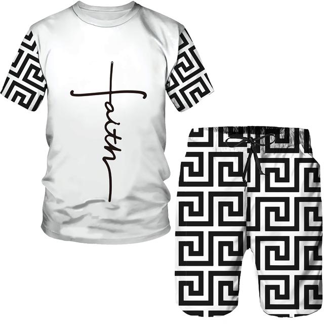 Летний мужской модный уличный спортивный костюм с круглым вырезом - комплект из футболки и шорт с короткими рукавами и 3D-принтом