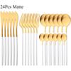 White Gold 24Pcs Cutlery Set Matte Dinnerware Western Flatware Knife Fork Spoons Stainless Steel Silverware Kitchen Tableware Set