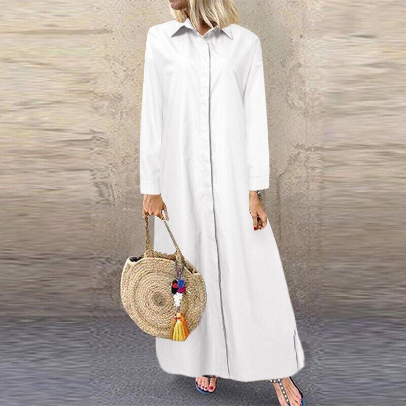 European and American Solid Color Lapel Long Sleeve Simple Loose Casual Long Shirt Dress Cardigan Casual Dresses
