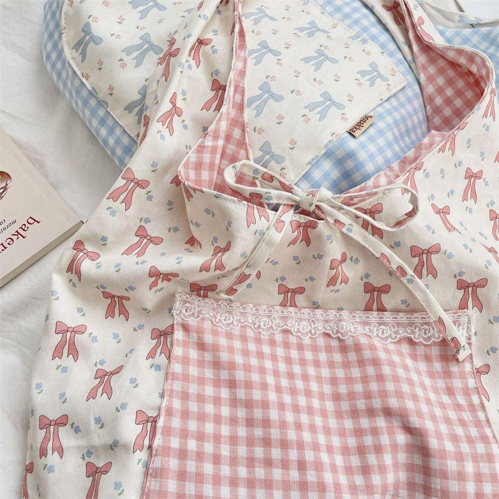 Fairy Bowknot Vest Bag Large Capacity Canvas Tote Bag Casual Floral Plaid Shoulder Bag  Outdoor