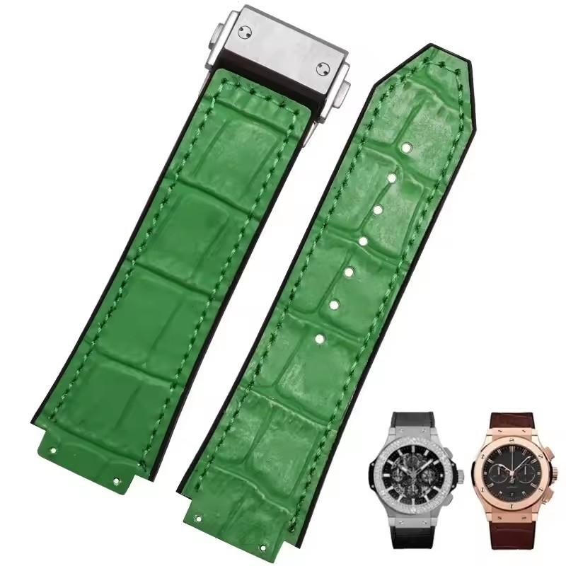 26x19 мм Настоящая Коровья Кожа Резина Ремешок для Часов для HUBLOT Classic Fusion Universe Big Bang Серии Мужской ремень Ремешок для Часов Бабочка Пряжка