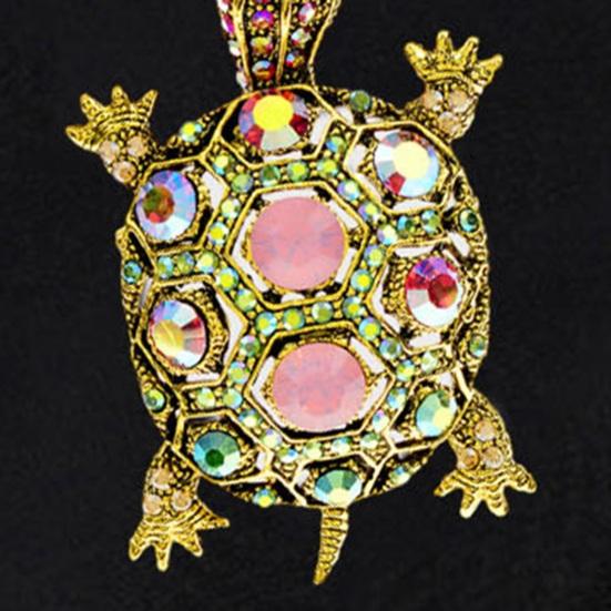Tortoise Brooch Rhinestone Faux Crystal Colorful Turtle Pin Brooch Lapel Pins Vintage