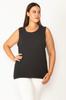 Women's Big Size Blouse Plus Size Black Cotton Fabric Crew Neck Sleeveless Blouse