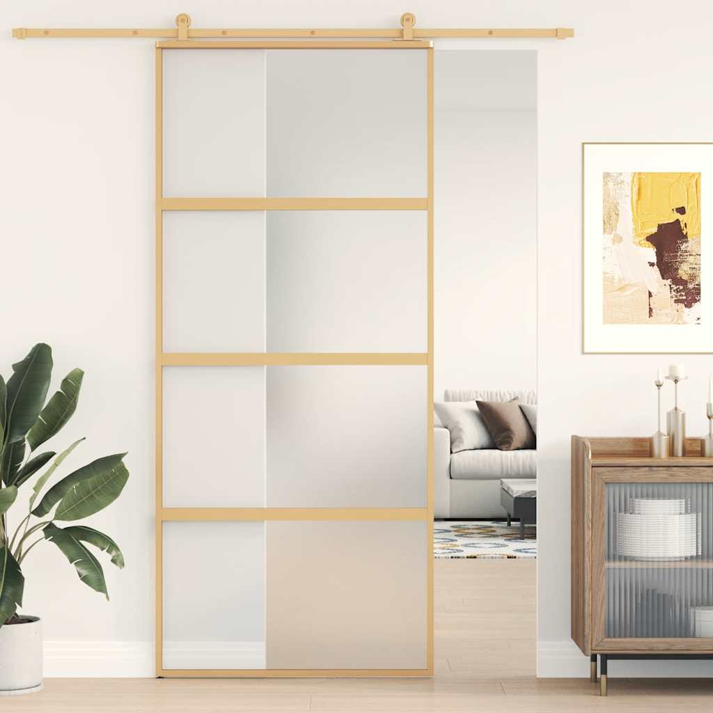 Vidaxl Drzwi Przesuwne, Złote, 90X205 Cm, Mrożone Szkło Esg, Aluminium