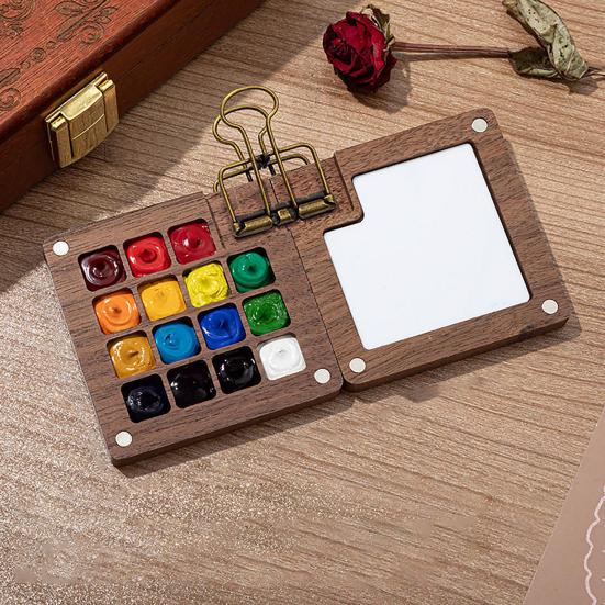 Mini Watercolor Kit Travel Watercolor Paint Set with Sketchbook Binder Clip Pen Portable Watercolor Palette with 12/24 Color Paints for Beginners
